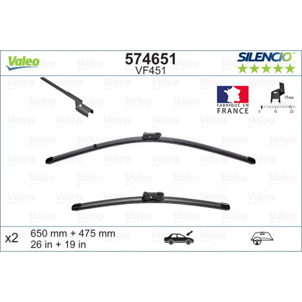 Wiper set Valeo Silencio X.TRM OE VF451, 650/475 mm