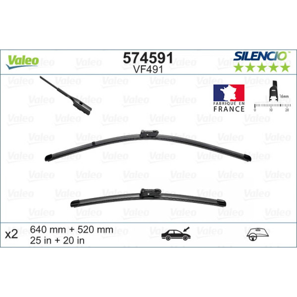 Wiper set Valeo Silencio X.TRM OE VF491, 640/520 mm