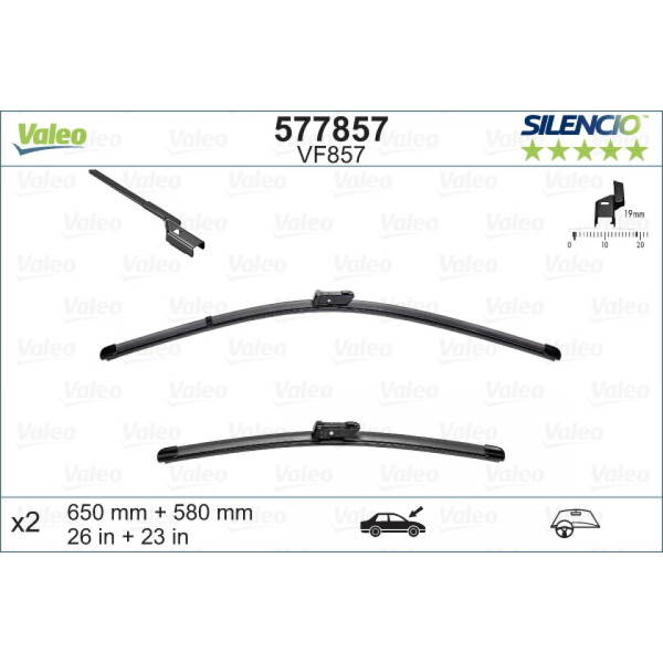 Wiper set Valeo Silencio X.TRM OE VF857, 650/580 mm